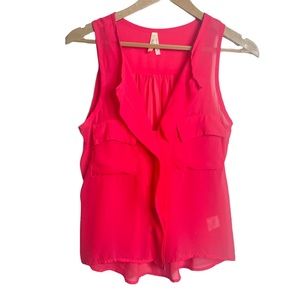 Truth NYC Solid Pink Sleeveless Ruffle Front Semi-Sheer Blouse Top Size Small